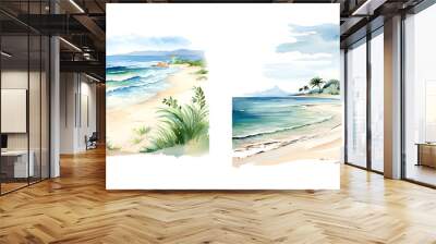 Seascape, watercolor clipart illustration with isolated background. Wall mural