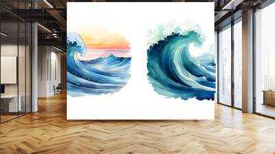 Wave, watercolor clipart illustration with isolated background. Wall mural