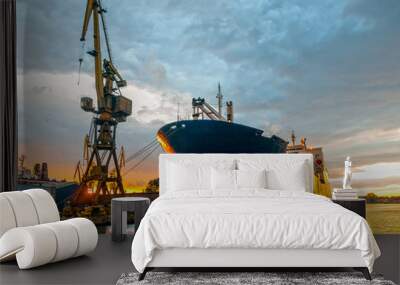 cargo vessel in port Wall mural