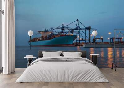 container terminal at twilight Wall mural