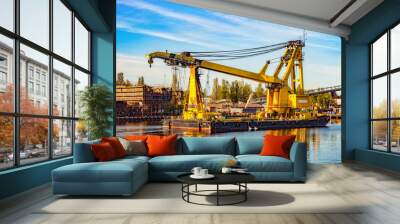 Huge floating crane at work in port of Gdansk, Poland. Wall mural