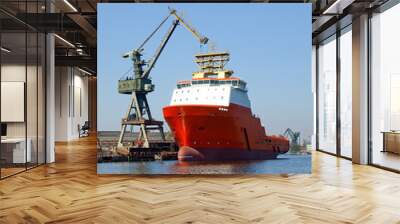 red tug in shipyard Wall mural