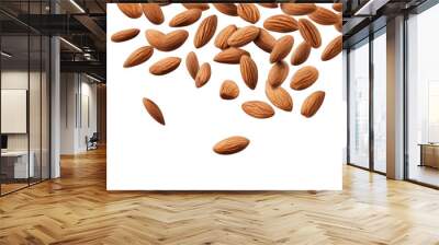 Close-up of scattered almond nuts on white background. Perfect for health and nutrition concepts in food photography. Wall mural