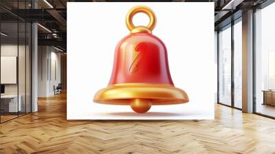 3D Bell with red danger alert notification. New important message. Urgent online call. Attention sign. Social media reminder. Cartoon design icon isolated on white background. 3D Vector  Wall mural