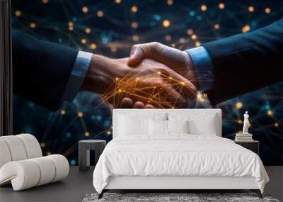 two businessman shaking hands, business networking Wall mural