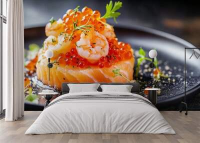 salmon appetizer with red caviar and shrimp -- Wall mural