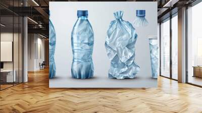 vector crumpled plastic cup and bottle for water, vector - Wall mural