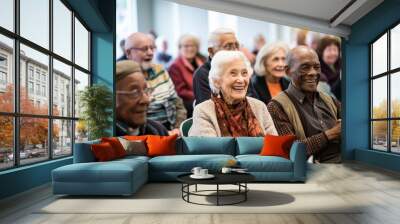 Group of happy diverse senior people sitting together. National Grandparents Day, International Day of Older Persons Wall mural