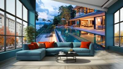 A modern tropical villa with an integrated swimming pool and sleek design provides a peaceful haven. Wall mural