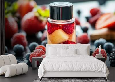 A vaporizer container that holds flavored e-liquid with fruit and berry infusions for vaping Wall mural