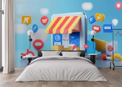 An animated concept picture for e-commerce local search marketing Wall mural