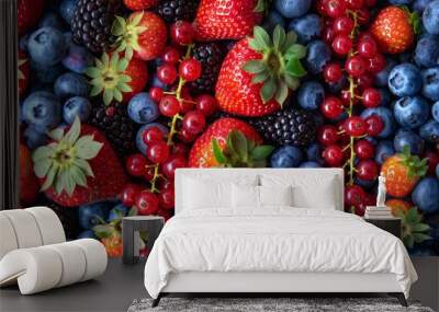 Berries variety - berries background: strawberries, currants; blueberries, blackberries  Wall mural