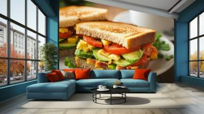 Breakfast of avocado sandwiches and coffee Wall mural