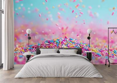 colorful banner of sprinkles and colorful background of falling decorative sprinkles Wall mural