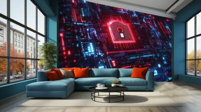 cybersecurity idea, online safety, padlocked screen Wall mural