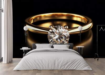 design of an isolated gold diamond ring. a priceless gem set apart on black Wall mural