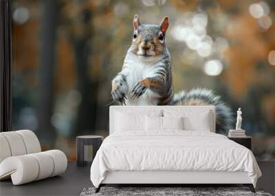 Funny squirrel standing on two legs with one paw up Wall mural