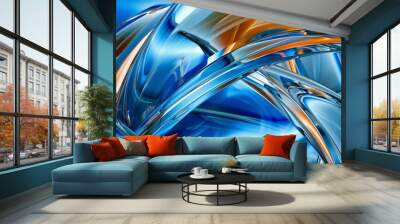 Futuristic Design: Multicolored Curved Object in Abstract Blue Glass Wallpaper, a Creative and Contemporary Visual Concept Wall mural