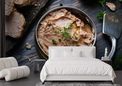 meat pate and opener in a can. opened the chicken liver pate-filled tin can. Wall mural