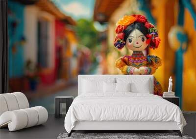 Mexican rag doll in a traditional dress on a mexican village Wall mural