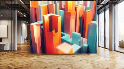 Modern city buildings with abstract shapes, drawn in 3D Wall mural