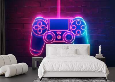 Neon video game icon control game vector illustration. light banner Wall mural