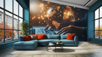 online global business and communication technology, internet connection concept, and connectivity Wall mural