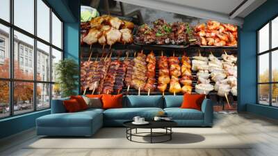 Street cuisine snacks are becoming increasingly popular in Vietnam, particularly among the younger population. They consist of mixed meats, fish, and veggies that are barbecued over a stove. Wall mural