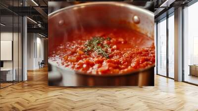 When making a red sauce, peek inside a pot. Wall mural