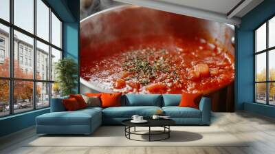 When making a red sauce, peek inside a pot. Wall mural