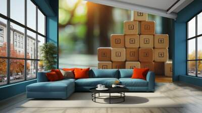 Wooden blocks with symbol of private data concept Wall mural