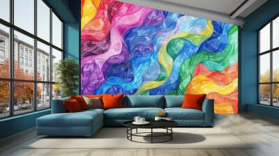 A colorful painting of a rainbow with a blue line in the middle Wall mural