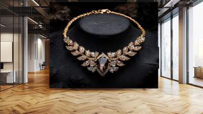 A gold and diamond necklace with a large diamond in the center Wall mural