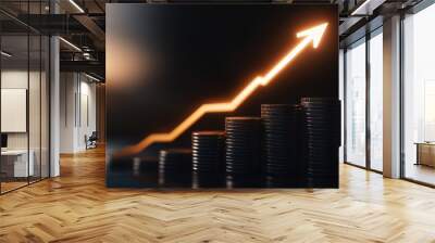 A stack of coins with a single coin on top of the stack Wall mural