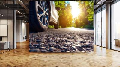 Car Asphalt Road Motion Summer Time, Summer tires on the asphalt road in the sun time Wall mural