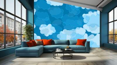 seamless pattern, painted sky in the clouds, blue background Wall mural