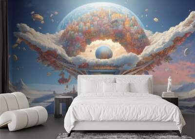 Futuristic landscape of a future city in winter. Wall mural