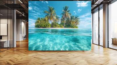 A beautiful island with palm trees and a clear blue ocean Wall mural