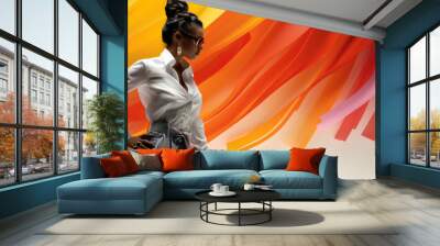 Colorful Abstract Beauty Stylish Woman Posing with Artistic Flair, Expressive illustration, A vibrant woman blends fashion and art with allure. A canvas of beauty and style painted with creativity Wall mural