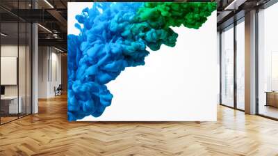 Abstract background of green and blue paint in water isolated Wall mural