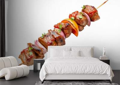 Close-Up of Shashlik Skewer on White Background Wall mural