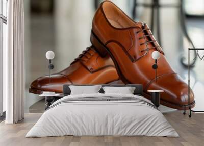 Polished Brown Leather Dress Shoes Wall mural