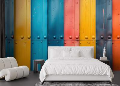 Vibrant patterns of colorful metal sheets bring life to an urban backdrop Wall mural