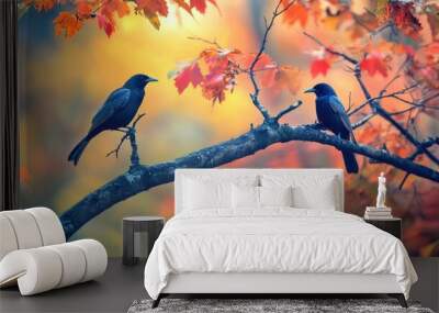 beautiful views of birds and tree branches Wall mural