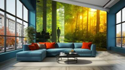 Contemporary office dynamics: zenin-inspired interior with natural scenery and vibrant motion Wall mural