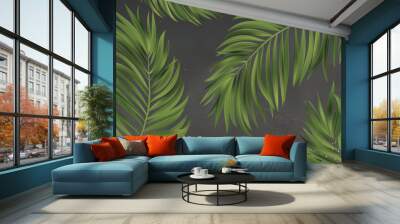 Seamless watercolor illustration of tropical leaves, dense jungle. Photo wallpaper design with tropical trees and leaves on background - 3D illustration.Interior print wallpaper. Hand painted. Wall mural