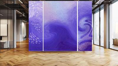 trendy very peri backgrounds, set of three abstract minimalistic wallpapers with colorful holographic elements, elegant collection of cover design templates with space for text, interior wall posters Wall mural