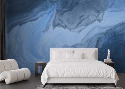 water flowing into the water, abstract blue background, liquid art painting Wall mural