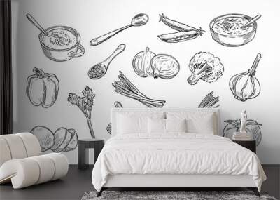 vegetable soup handdrawn collection Wall mural