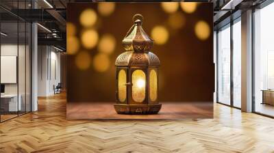 Arabic gold vintage luminous lantern Generated AI Wall mural